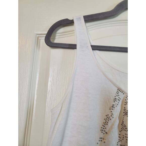 Eileen Fisher 100% Linen White Silver Sequined Relaxed Tank Top, Size Small - Picture 5 of 11